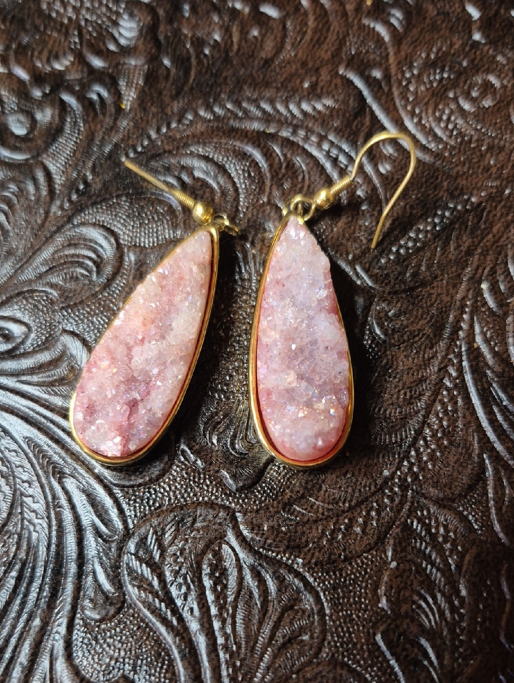 Kinsley Armelle Pink Druzy Teardrop Earrings with Gold Tone